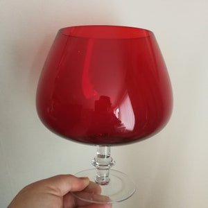 red balloon brandy goblet GLASS vase retro 60s or 70s clear stem