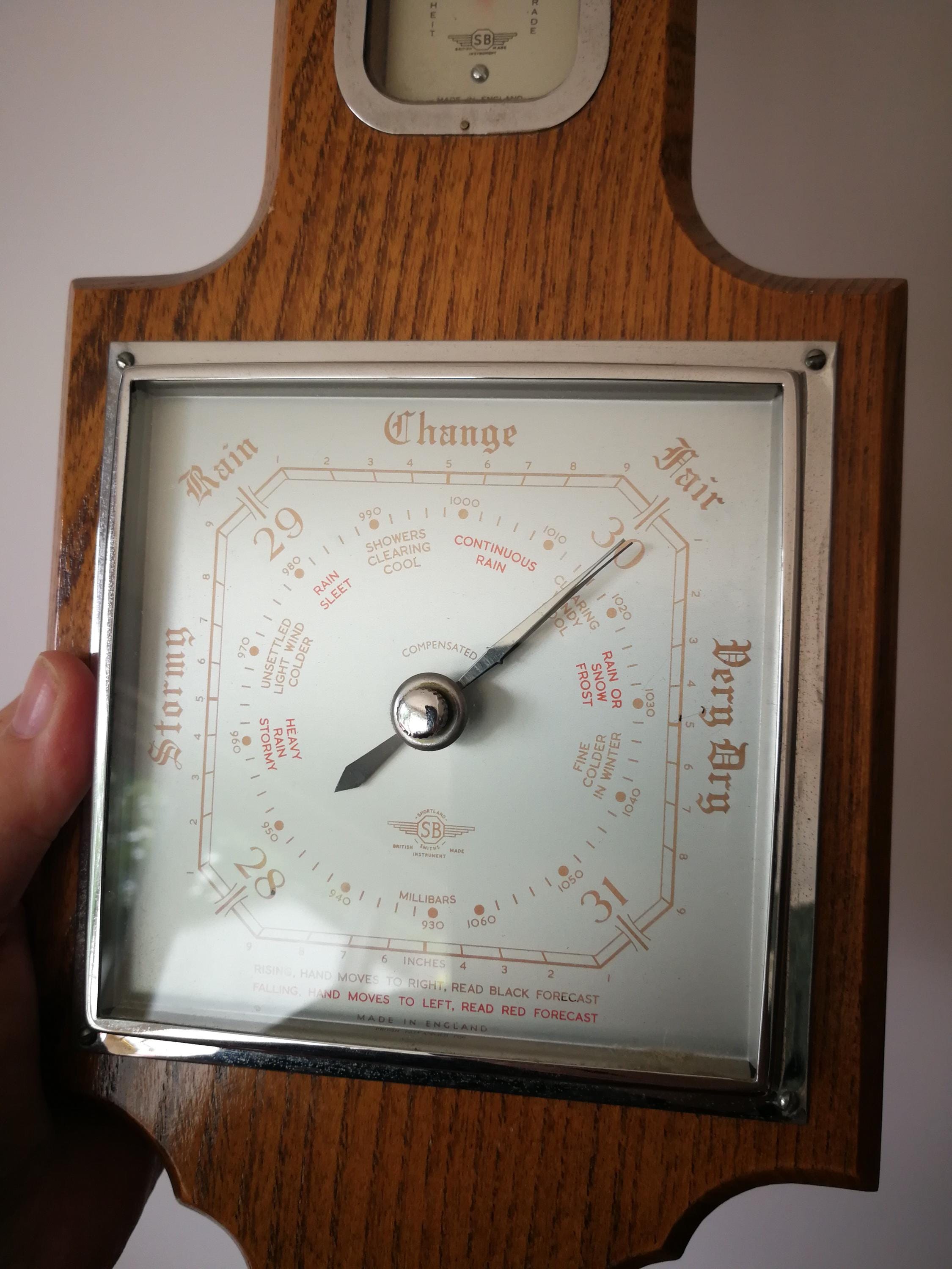 Antique English Oak Barometer - Art Deco Thermometer by Shortland