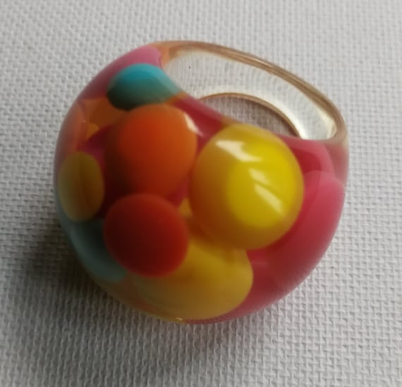 ring large size gorgeous clear lucite plastic chu… - image 1