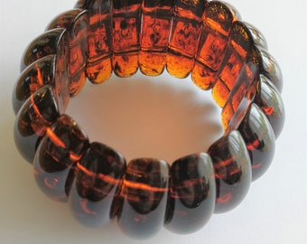 Bracelet - chunky  bead bracelet orange speckled elasticated