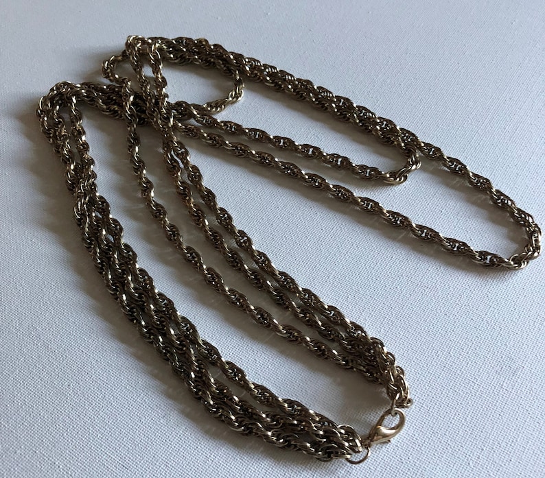 Necklace three strand string gold looking heavy rope chain necklace
