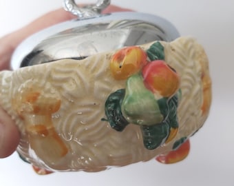 Tarro de mermelada vintage Clarice Cliff Celtic Harvest con tapa cromada