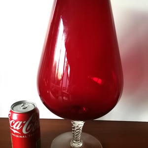 huge red balloon brandy goblet GLASS vase retro 60s or 70s clear twisted stem