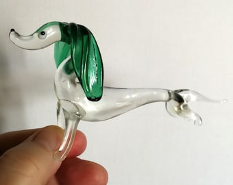 Vintage Murano clear Dachshund Sausage glass dog green floppy eras 1960s animal KITSCH