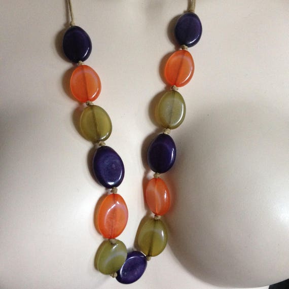 Necklace - sage green orange and brown transparen… - image 2