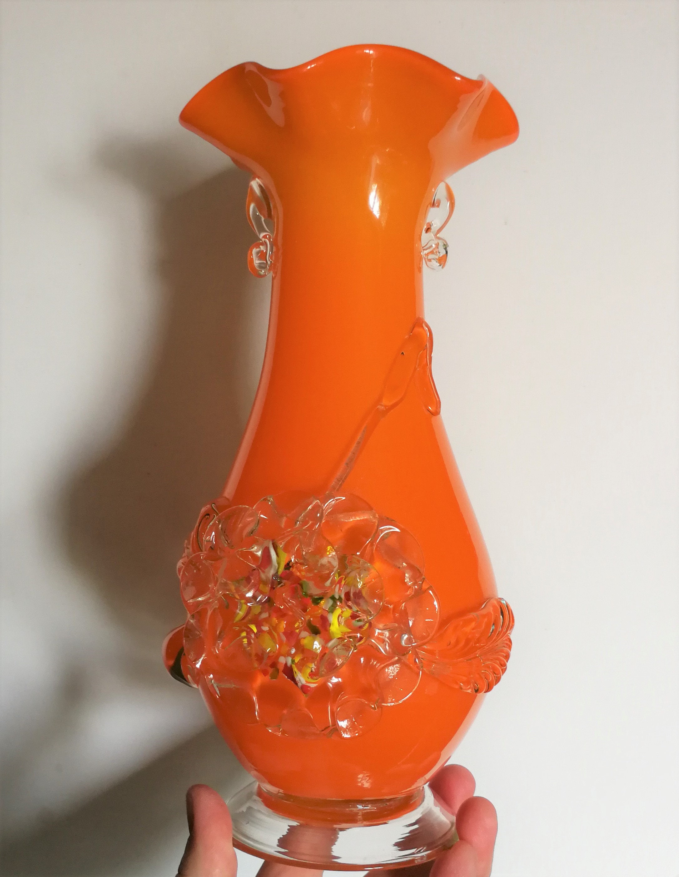 Febland Orange Mosaic Glass Hurricane Small Vase 17.5 x 17.5 x 19 cm 