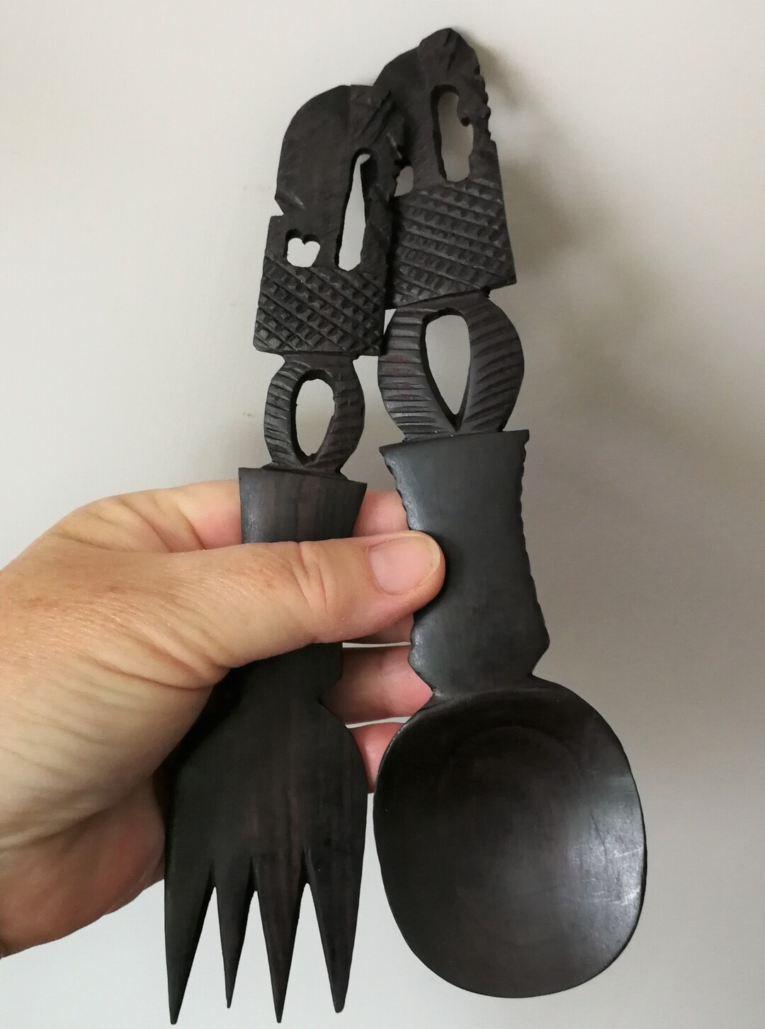 Vintage Carved Ebony Wood Elephant Salad Server Set Amazing Etsy