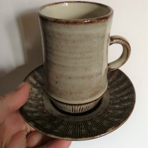 A vintage Creigiau studio pottery coffee cup and saucer studio pottery made in Wales