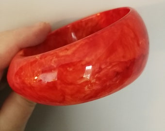 Bangle - Chunky funky orange marbled plastic bangle