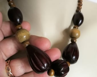 Collana - collana di perline di legno grandi e spesse