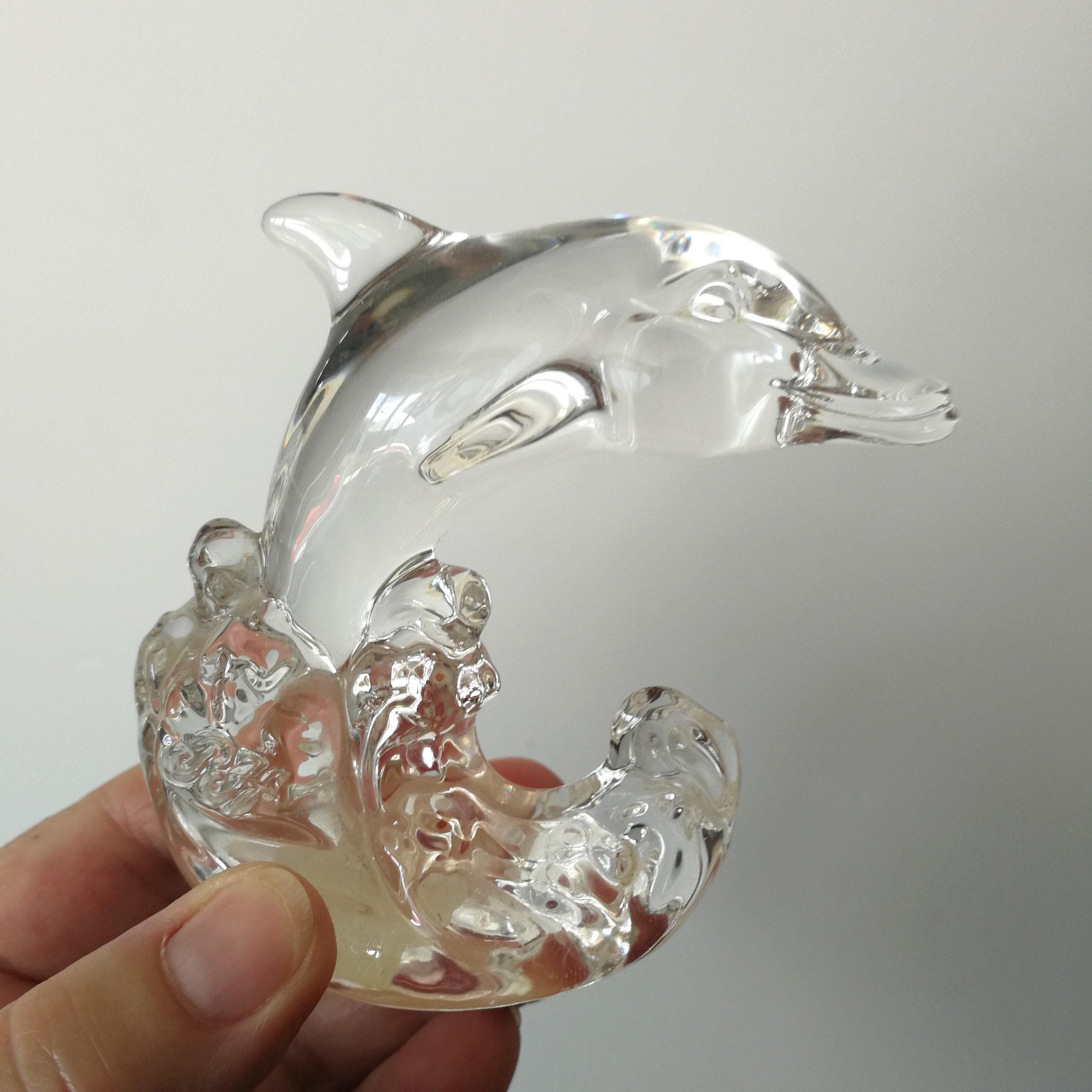 LOT 2 FIGURINES cristal sculpture signées Daum France Canard Dauphin