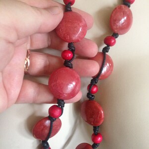 Necklace - long pink iridescent marbled plastic large beads necklace