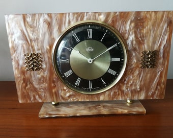 Vintage Smiths mantle clock mid century swirly iridescent plastic clockwork fully working condition