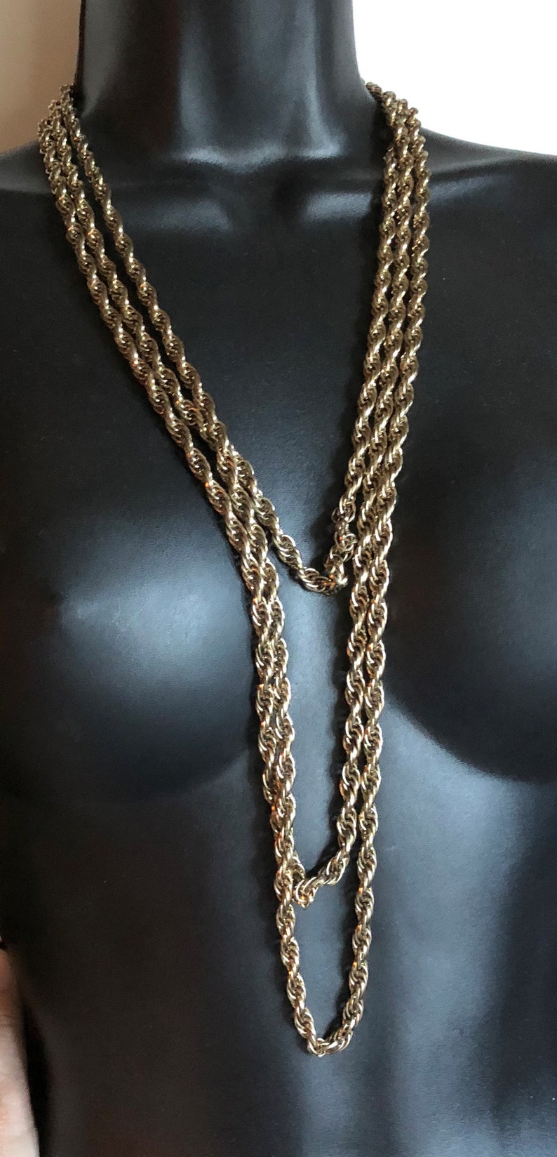 Necklace three strand string gold looking heavy rope chain necklace