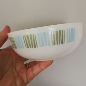 Vintage JAJ Milk Glass Pyrex Bowl: Matchmaker Pattern