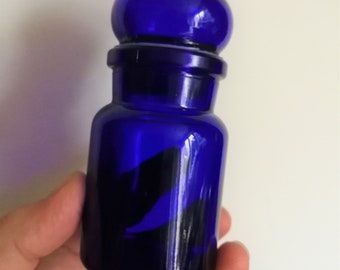 Mid Century vintage Apothecary storage Jar cobalt blue bubble top glass jar from Belgium 9cm tall