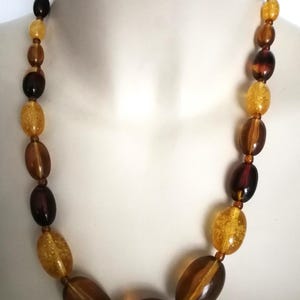 Necklace - funky yellow orange brown plastic beaded necklace
