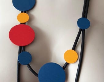 Necklace - Chunky necklace flat stained wood flat beads