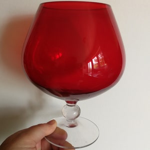 retro vintage ruby red glass balloon brandy shaped goblet GLASS vase retro 60s or 70s perfect sturdy stem clear base
