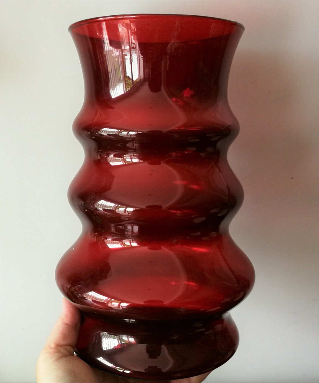 Retro Original Ruby Red Glass Vase Hooped Design Scandinavian - Etsy ...