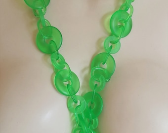 Necklace - long funky green plastic chain necklace