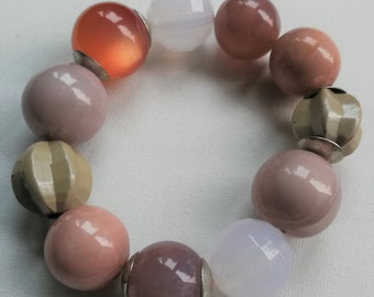 Bracelet  - plastic beads bracelet moonglow costume jewllery pink lilac orange