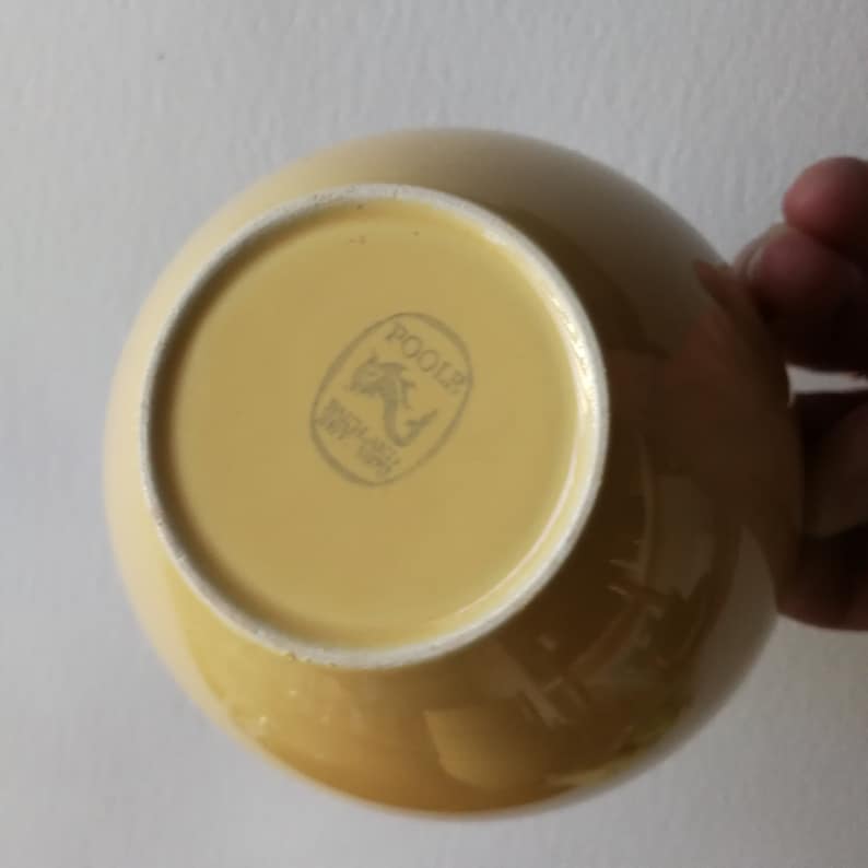 Vintage discontinued Poole pottery yellow coloured white lined great shape