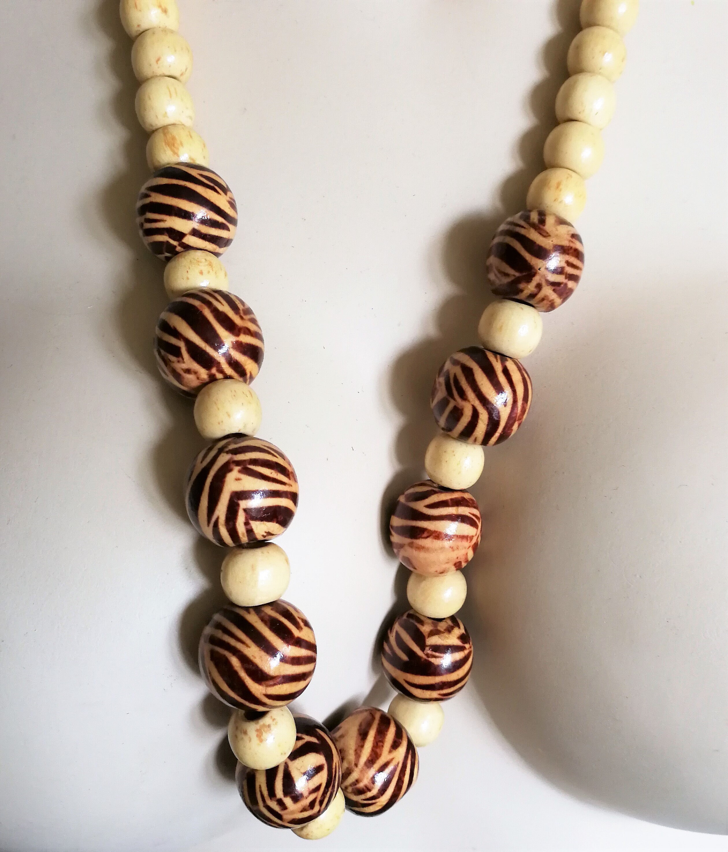 Necklace Chunky wooden wood necklace larger beads with zebra | Etsy