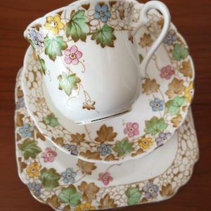 Sehr hübsche Vintage Plant Toscan Fine Bone China Trio handgemalte Dekoration