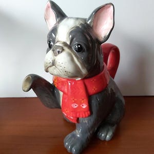 Darling Frenchie French bulldog or Boston Terrier pottery china figurine tea pot teapot