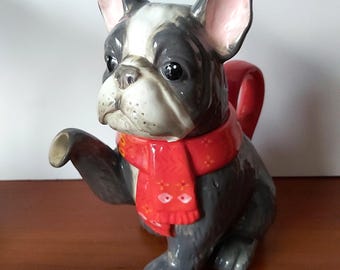 Darling Frenchie Franse bulldog of Boston Terrier aardewerk porseleinen beeldje theepot theepot