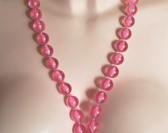 Necklace - pink transparent beaded necklace with small bubbles