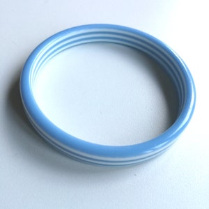 Blue and White Striped Plastic Bangle - Chunky Funky Style (65mm)