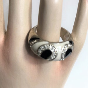 Ring - extra large black white and sparkly diamante enameled chunky funky ring