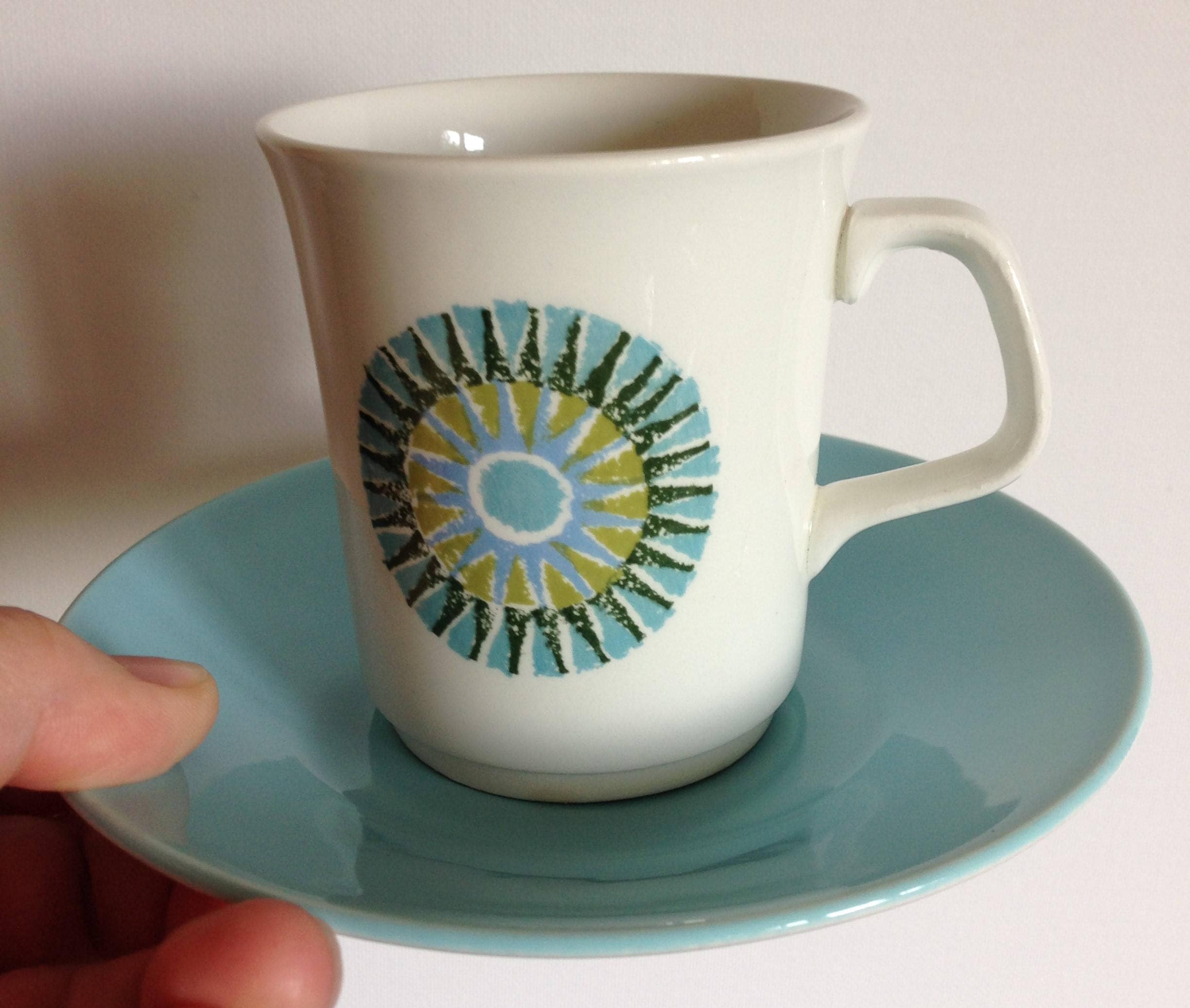 Retro Coffee Cup and Saucer JG Meakin 1960s STUDIO Aztec Turquoise