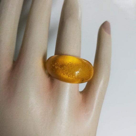 Ring Yellow Chunky Plastic Costume Jewelry Ring With Bubbles