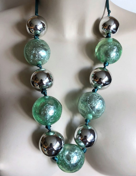 Necklace - very chunky large huge round plastic b… - image 1