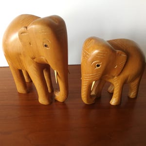 Beautiful pair carved wood elephant figurines