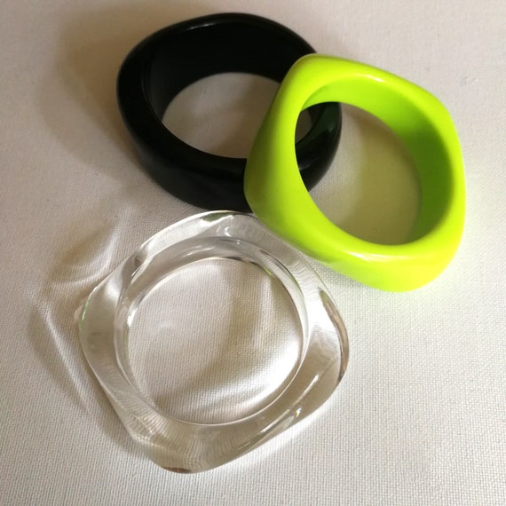 Bangle Set of Three Chunky Funky Plastic Bangles by Zara Lime Green Clear and Black Etsy Canada
