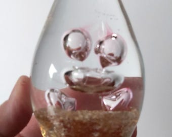 Fermacarte rosa e oro con bolle d'aria, vetro da studio d'arte