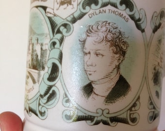 Vintage Denby Steingut Tasse: Dylan Thomas Wales - 1970s Sammlerstück