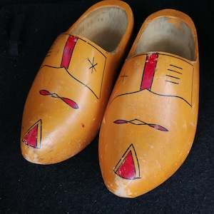 Vintage Hand Carved Wooden Clogs: Scandinavian Dutch Shoes