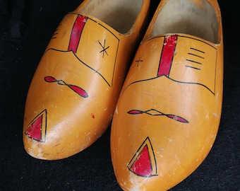 Vintage Hand Carved Wooden Clogs: Scandinavian Dutch Shoes