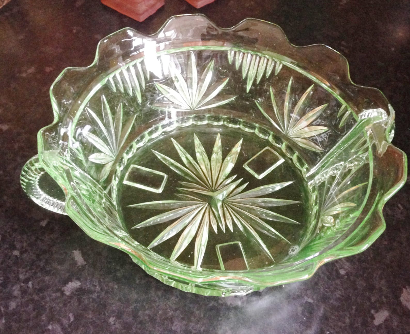 Art Deco Green Glass Large Fruit Bowl Pressed Glass Bowl | Etsy UK