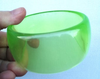 Bangle - chunky transparent lime green wide plastic bangle