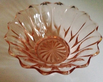 Pressed Glass Bowl Art Deco rose pink depression glass vintage dish bowl