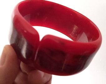 Vintage Two Tone Red Pink Plastic Bangle Open so It Will Expand