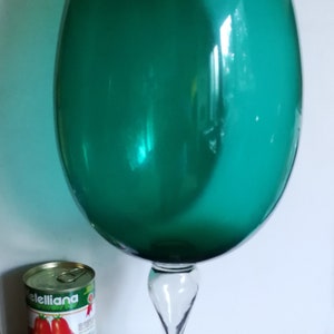 Huge retro green blue balloon brandy vase clear stem vintage measures tall
