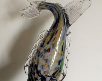 perfect original vintage retro multi colour white end of day glass fish vase ornament Murano 17cm