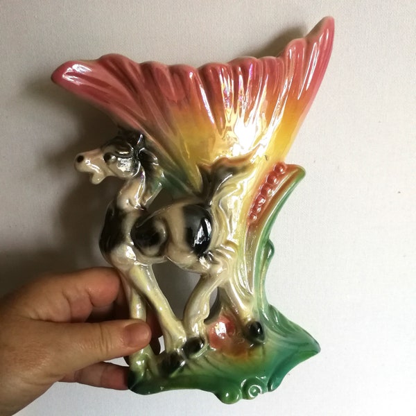 VINTAGE retro kitsch pottery mid century pony horse figurine lustre